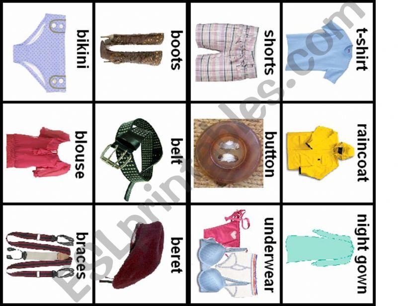 Clothes Bingo Card 1 powerpoint