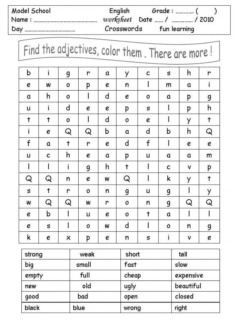 Crosswords Adjectives powerpoint