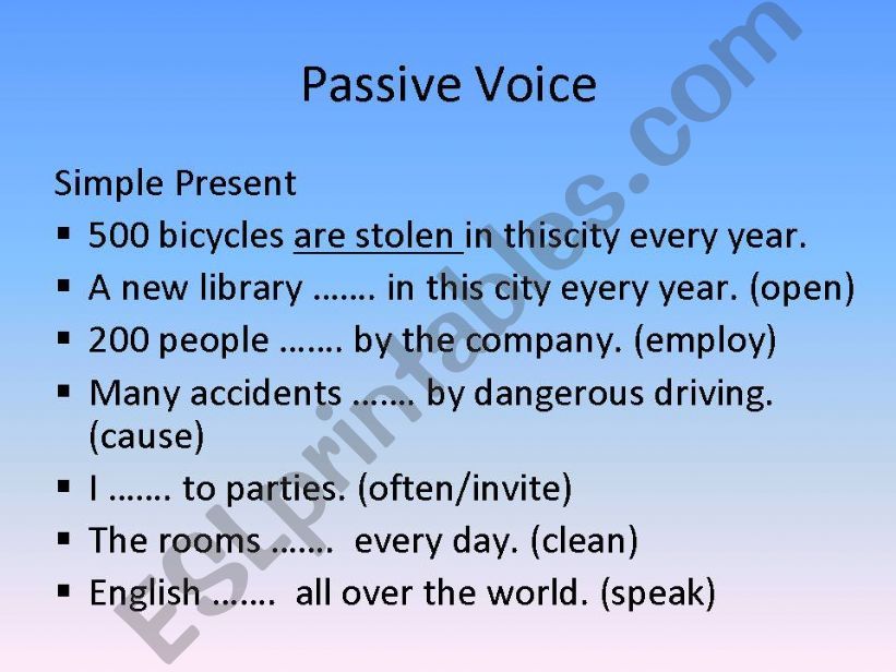 Passive Voice revision warm-up exercise