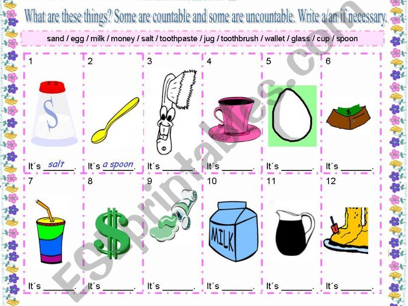 Countable and Uncountable nouns