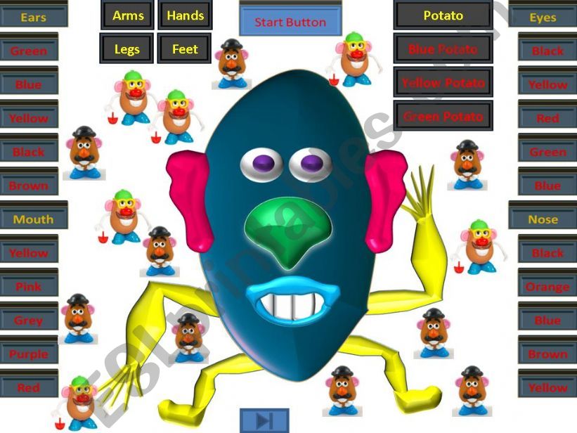 Potato Head Add The Face and Body parts and Change The Colors