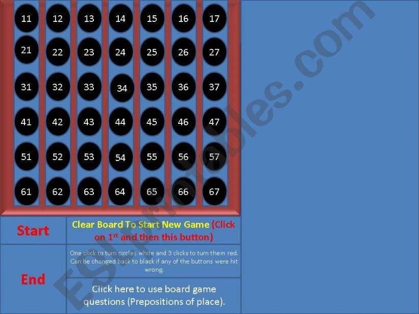 Bingo Prepositions of Place Game for two groups