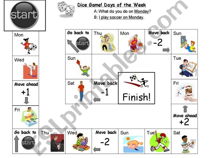 Days of Week / Actions Dice Game