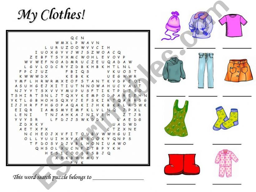 My Clothes Word Search Puzzle powerpoint