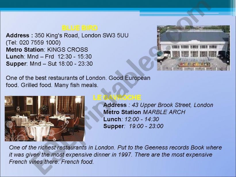 Best Restaurants in London powerpoint