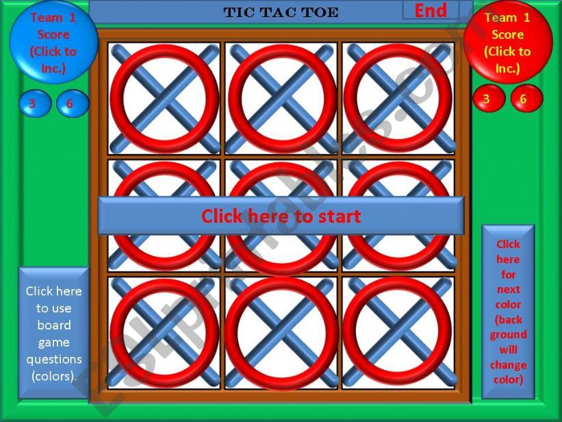 Tic Tac Toe colors or use your own with scoreboard
