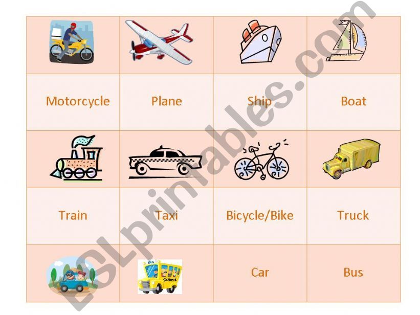 Means of Transportation Memory Game
