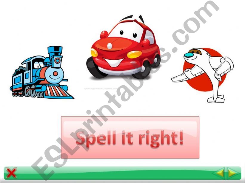 Spell train, plane, car powerpoint