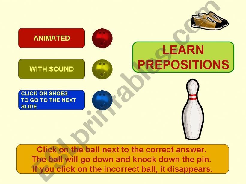Bowling game - learn prepositions