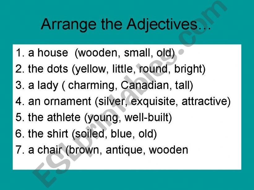 Arrange adjectives powerpoint