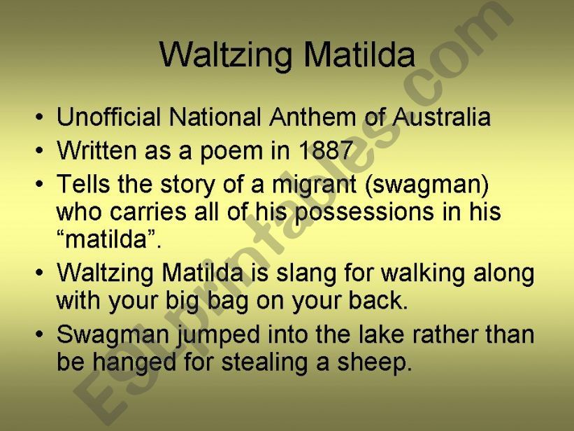 Waltzing Matilda Explained powerpoint