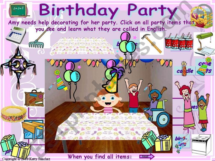 Birthday Party game and Vocabulary Introduction