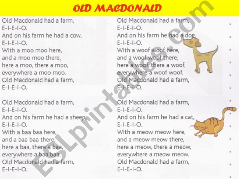 OLD MACDONALDS LYRICS powerpoint