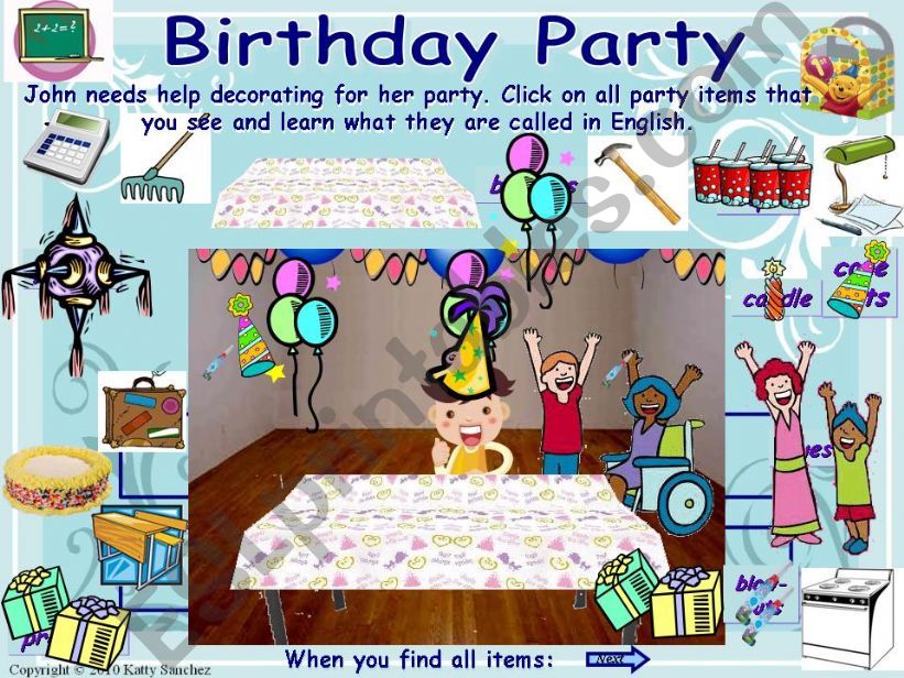 Birthday Party game and Vocabulary Introduction