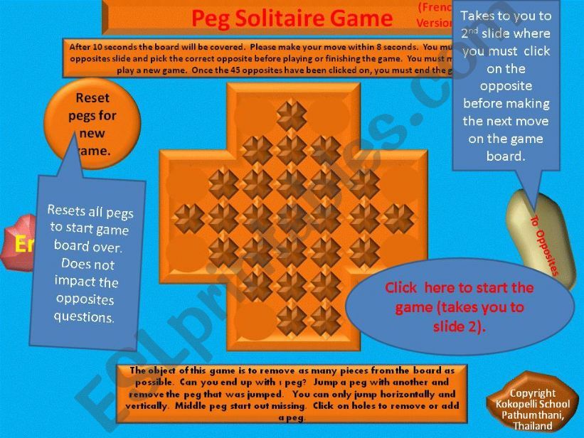 French Version Peg Solitaire Board Game (part 2)