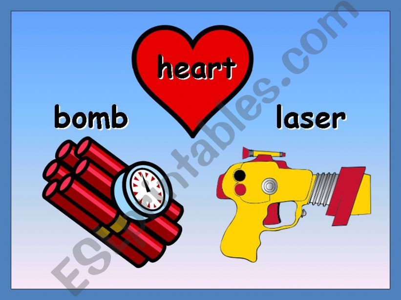 Heart, Laser, Bomb Game (animated)