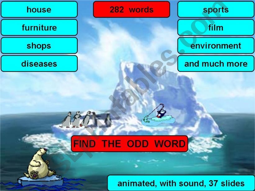 Icebereg - Odd word out ( 282 words, different topics) - vocabulary practice