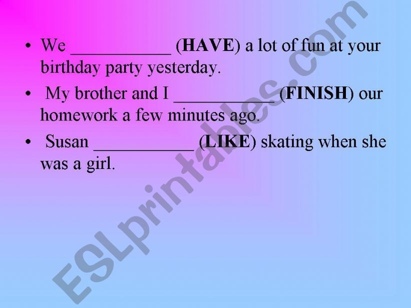 past simple exercise powerpoint