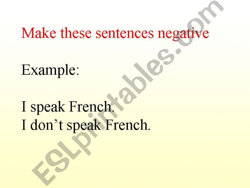 the simple present tense negative form