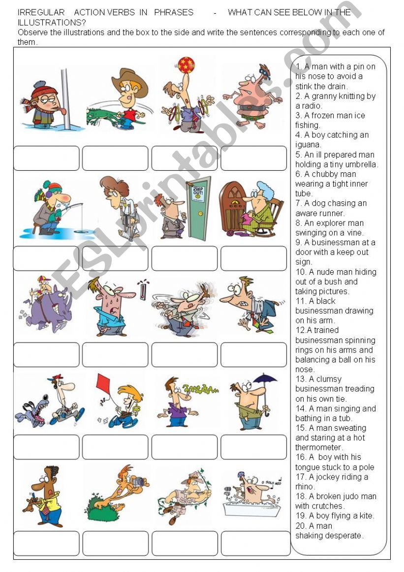 IRREGULAR ACTION VERBS IN PHRASES - B&W + KEY INCLUDED