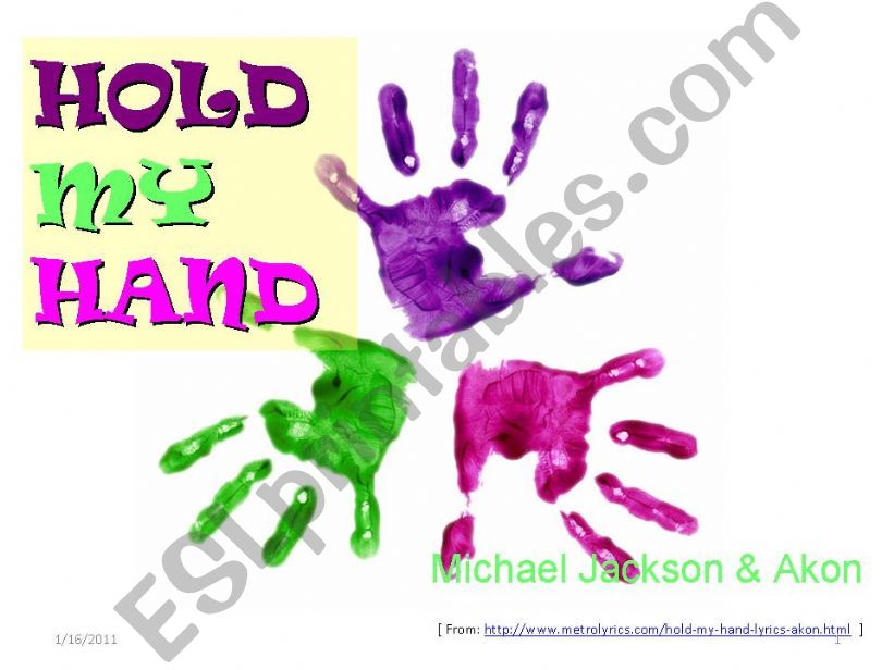 HOLD MY HAND - song ppt with vocabulary tasks
