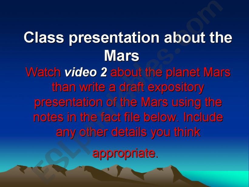 class presentetion about Mars powerpoint