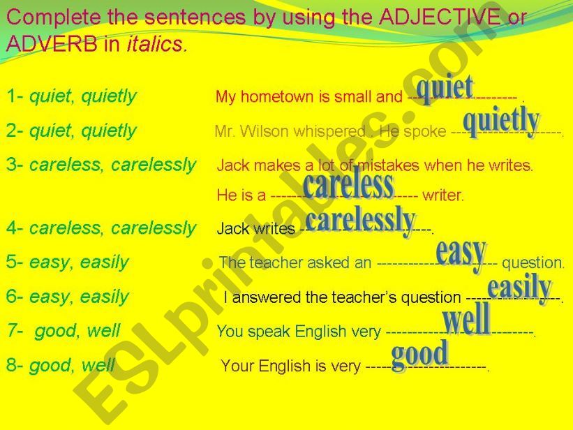 Updated adjectives and adverbs