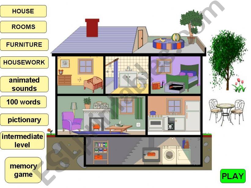 House, furniture, housework - 100 words with pictures - game