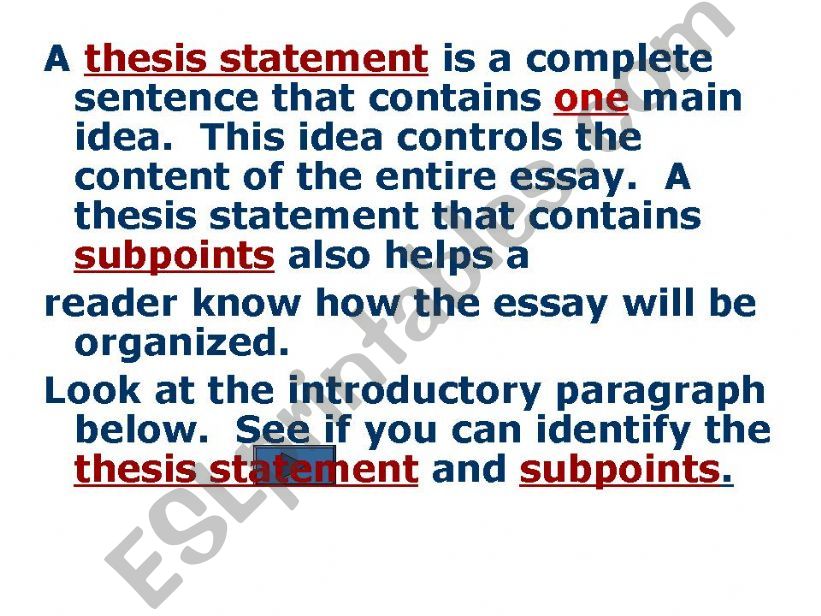 writing : thesis statememt powerpoint