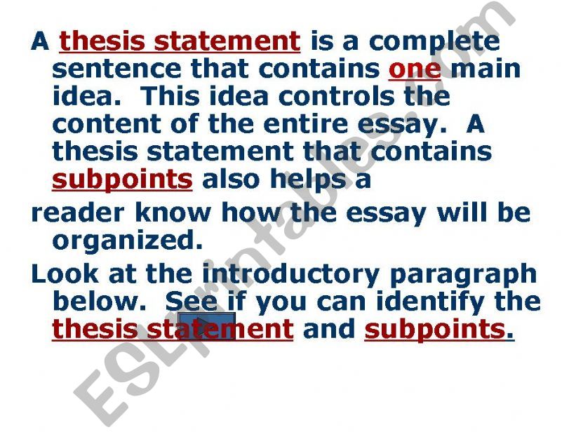 writing : thesis statememt powerpoint