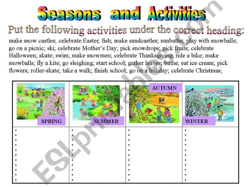 SEASONS AND ACTIVITIES powerpoint