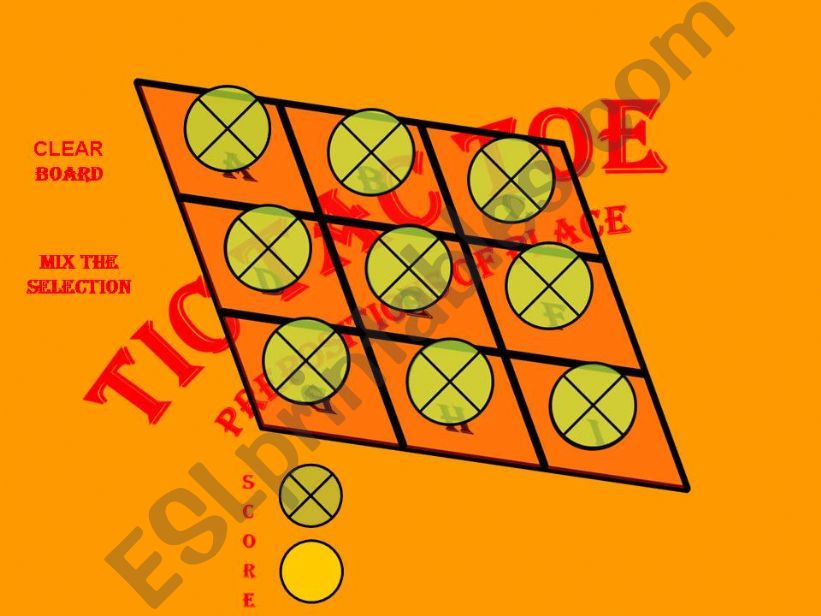 TIC TAC TOE PREPOSITIONS OF PLACE GAME 3 DIMENSIONAL