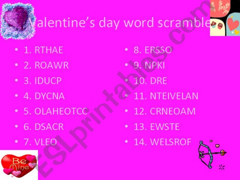 Valentine´s day word scramble powerpoint
