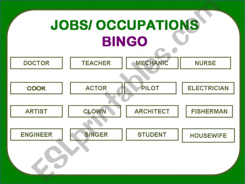 BINGO - JOBS/ OCCUPATIONS powerpoint