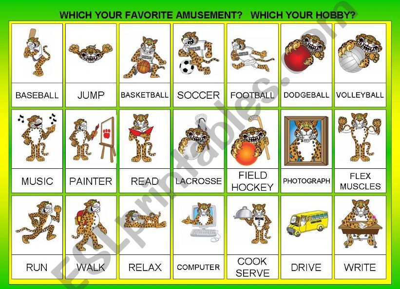 WHICH YOUR FAVORITE AMUSEMENT?   WHICH YOUR HOBBY? PICTIONARY  + B&W