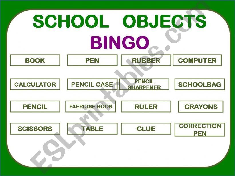 BINGO SCHOOL OBJECTS powerpoint