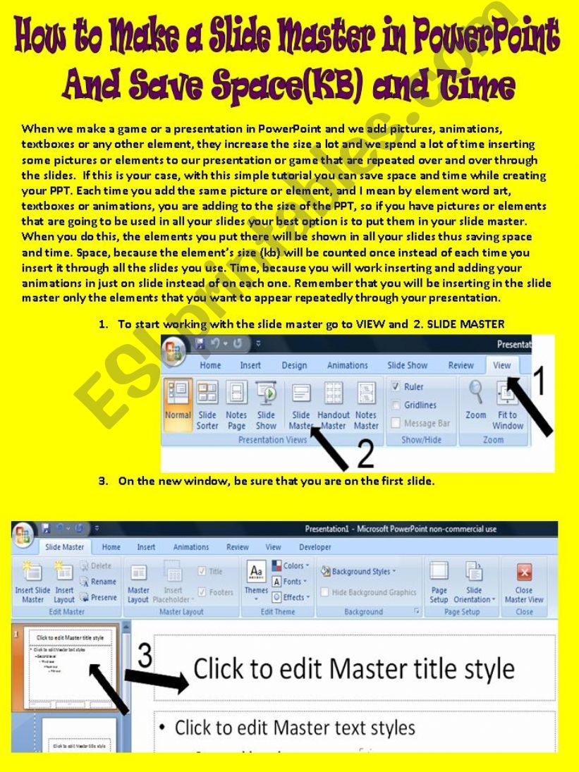 How to work with the slide master in ppt to save time and size (KB)