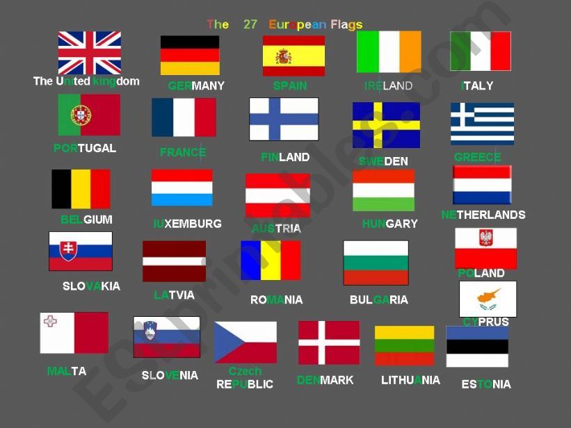 The 27 Eupean Flags and countries