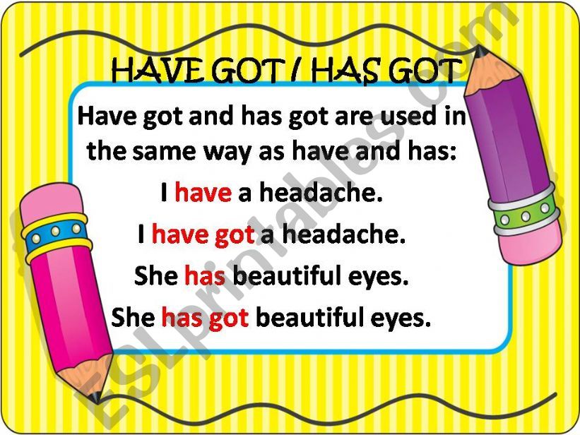 Esl English Powerpoints Have Got Has Got Have Got To Has Got To Explanation Oral Exercises Affirmative Negative Interrogative 14 Slides With Effects Editable