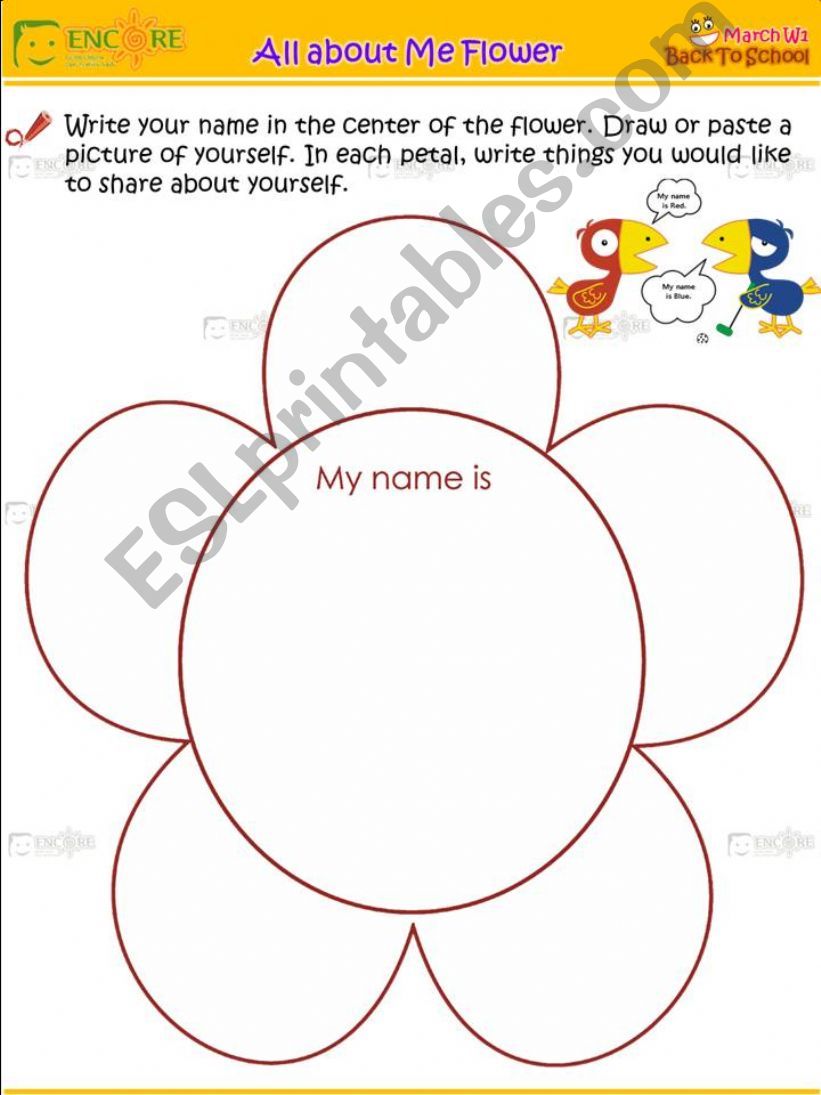 ESL English PowerPoints All About Me Flower