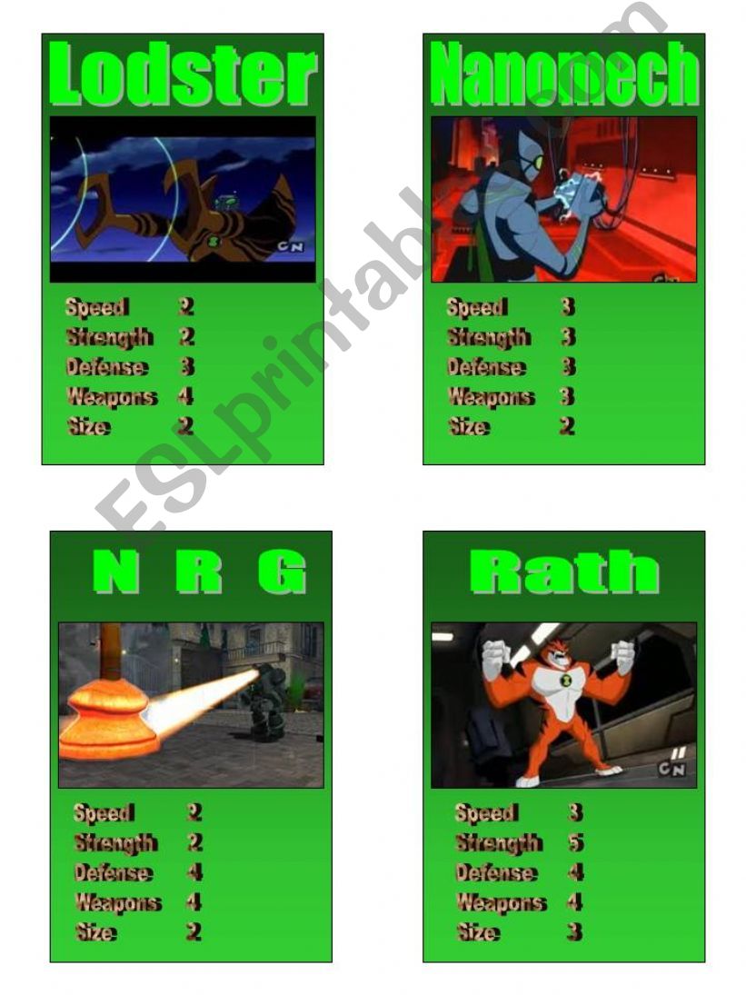Ben 10 top trumps pages 3 and 4