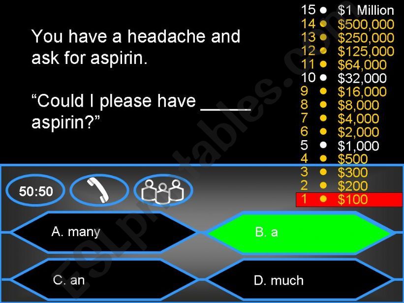 Who wants to be a millionaire? - Health - a, an & some