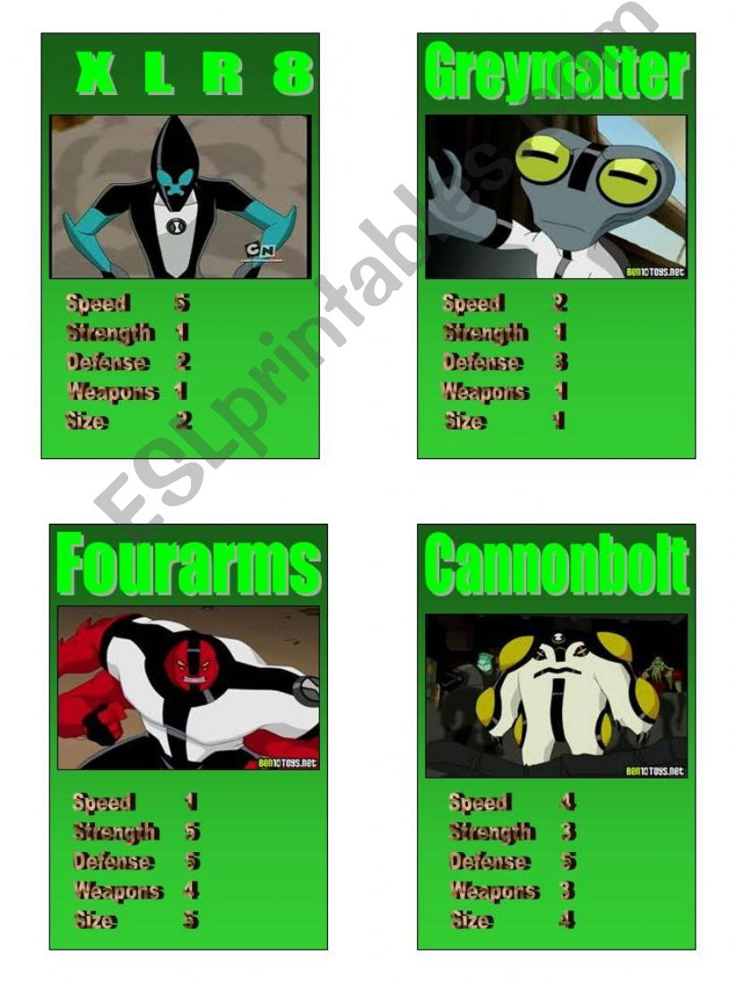 Ben 10 top trumps pages 5 and 6