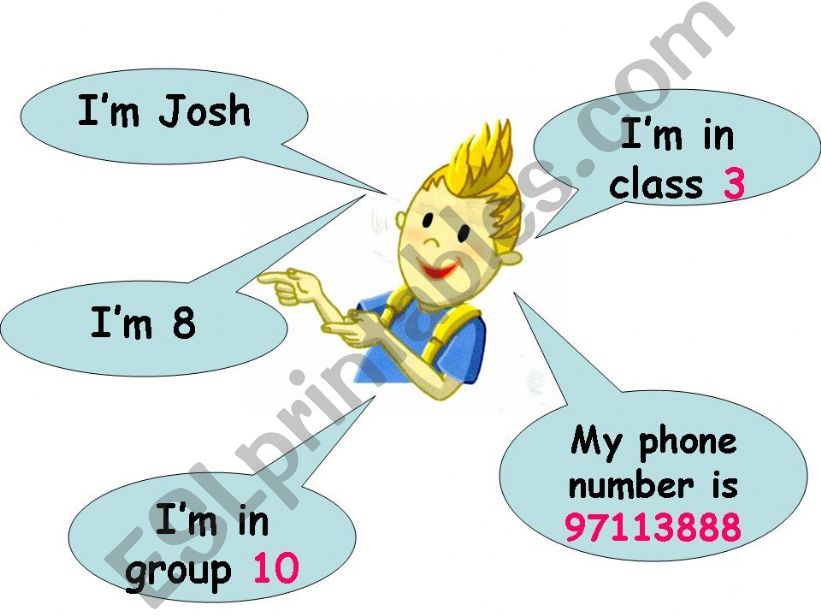 Elementary grammar (name, age, class, phone number) practice