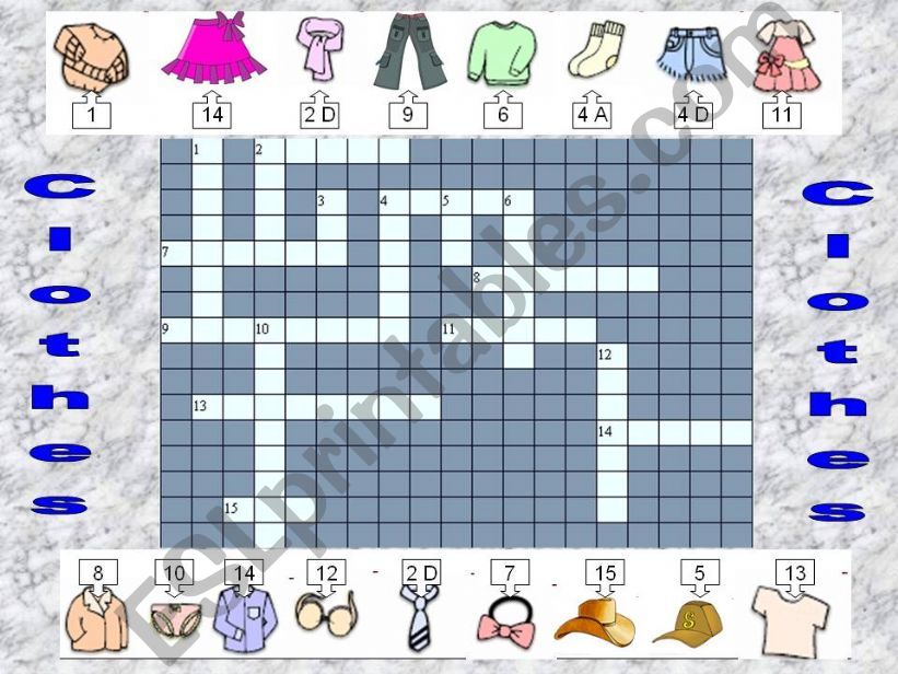 clothes vocabulary test crossword+key