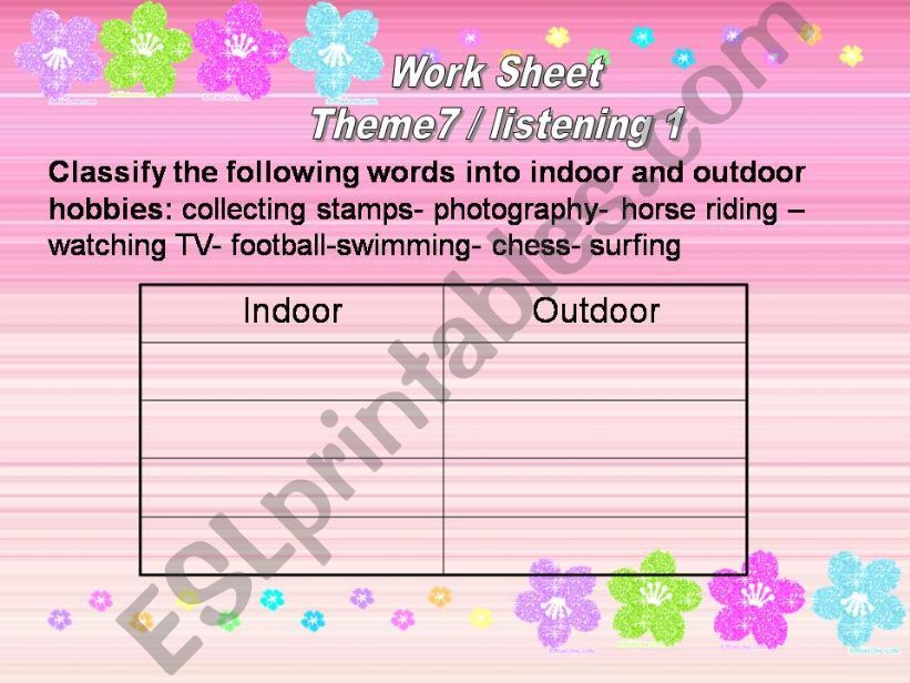 Indoor and outdoor hobbies powerpoint