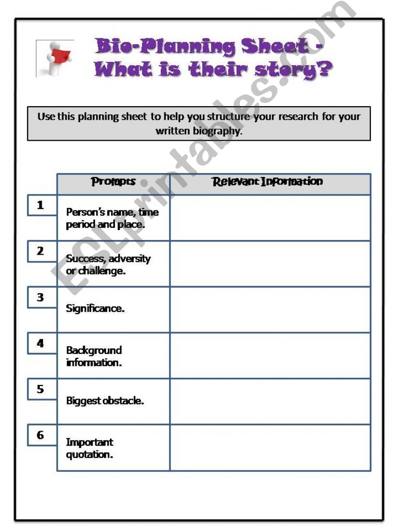 Biography Planning Sheet powerpoint