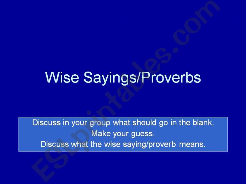 Proverbs Discussion Practice/Game