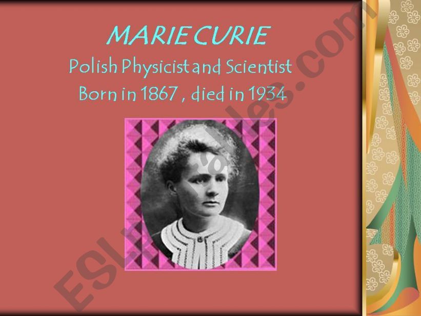 Marie Curies biography.  PPT powerpoint