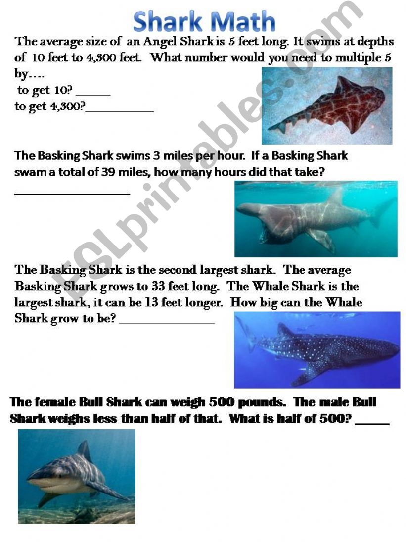 Shark Word Problems powerpoint